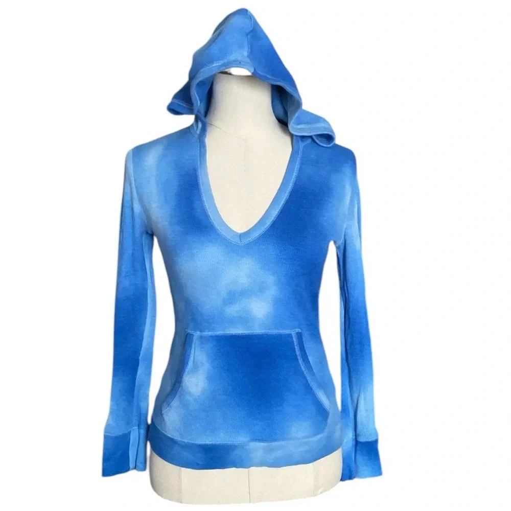 LAUREN RALPH LAUREN ACTIVE |Blue Tie-Dye Waffle Woven Lightweight Hoodie Size XS